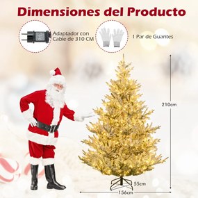 Árvore de Natal artificial pré-iluminada de 210 cm com neve artificial e ramos articulados com 1470 pontas verde