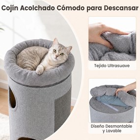 Arranhador para Gatos, 43 x 43 x 113 cm, Com 3 Grutas, Cinzento-claro