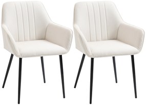 HOMCOM Conjunto de 2 Cadeiras de Sala de Jantar Estofadas em Linho com Encosto e Pés de Metal 59,5x56,5x81 cm Bege Claro | Aosom Portugal