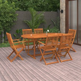 7 pcs conj. de jantar para jardim 180x90x75 cm acácia maciça