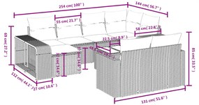 11 pcs conjunto sofás de jardim c/ almofadões vime PE castanho