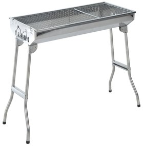 Outsunny Barbecue Portátil e Dobrável de Aço Inoxidável com Grelha Barbecue a Carvão com Ventilação para Jardim Picnic Camping 73x33x71 cm Prata