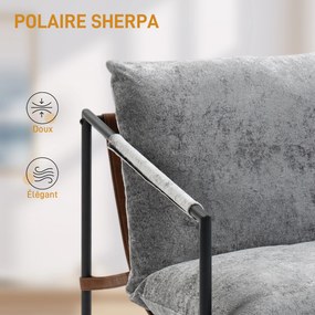 Poltrona de sala, poltrona auxiliar estofada em veludo estampado, assento largo e estrutura em aço, 77x91x80 cm, cinzento