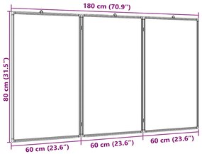 Quadro branco magnético dobrável 180x80x1,7 cm alumínio
