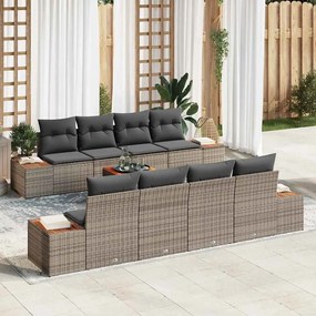 vidaXL Conjunto de Sofás de Jardim de 9 Peças com Almofadas Cinza Poliratan Acácia