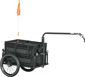 Reboque para bicicleta com caixa de arrumação removível e dobrável de 65 L, refletores de segurança, carga máxima de 40 kg, preto