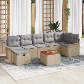 vidaXL Conjunto de Sofá de Jardim de 8 Peças com Almofadas Bege Rattan Poliéster