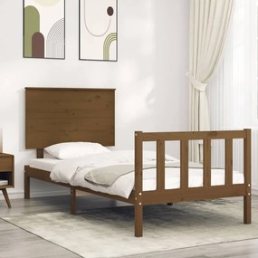 Estrutura cama cabeceira 90x200 cm madeira maciça castanho-mel