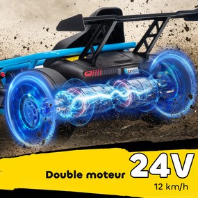 Kart elétrico GoKart para crianças, com 2 motores de 24 V, modo de derrapagem a 13 km/h, 119 x 77 x 54 cm, azul