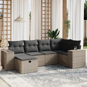 6 pcs conjunto sofás de jardim com almofadões vime cinzento