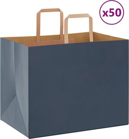 vidaXL Sacos de papel 50 unid com alças azul 32x22x24 cm