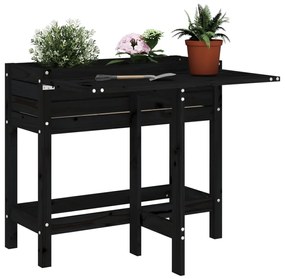 Floreira de jardim com tampo dobrável pinho maciço preto