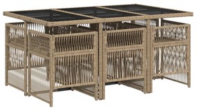 7 pcs conj. jantar jardim c/ almofadões vime PE bege misturado