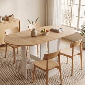 Mesa de Jantar Dobrável, 163 x 80 x 75 cm (CADEIRAS NÃO INCLUIDAS), Superfície Curva, Natural+Branco