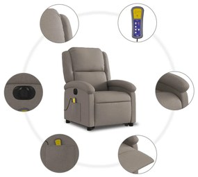 Poltrona elétrica elevatória massagens tecido cinza-acastanhado