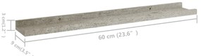 Prateleiras de parede 4 pcs 60x9x3 cm cinzento cimento