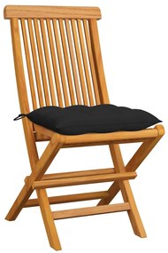Cadeiras de jardim c/ almofadões pretos 6 pcs teca maciça