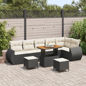 Conjunto de Sofá de Jardim vidaXL 9 Peças com Almofadas Preto Poliprop