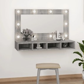 Armário espelhado com LED 90x31,5x62 cm sonoma cinza
