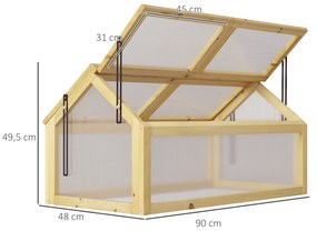 Estufa de Madeira com Painéis de Policarbonato Estufa de Jardim com 4 Janelas Abatíveis para Cultivo de Plantas Terraço Exterior 90x48x49,5cm Transpar