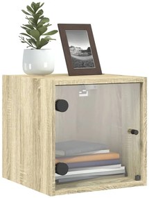 Mesa de cabeceira c/ porta de vidro 35x37x35 cm carvalho sonoma