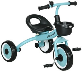 AIYAPLAY Triciclo para Crianças de 2 a 5 anos com Assento Ajustável Cesta Buzina e Pedais e 3 Rodas 70,5x53x58 cm Azul