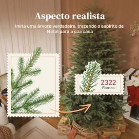 Árvore de Natal Artificial 210 cm (SEM DECORAÇÕES) com 2322 Ramos Densos Suporte Metálico Dobrável para Interior Verde
