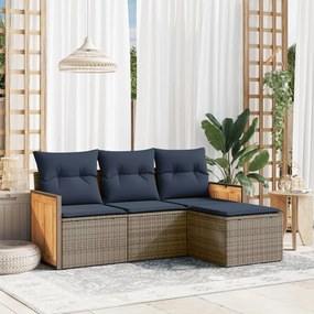 vidaXL 4 pcs conjunto sofás p/ jardim c/ almofadões vime PE cinzento