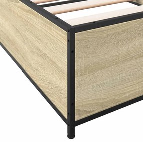 Estrutura de cama derivados de madeira e metal carvalho sonoma