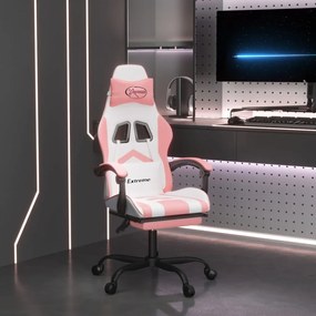 vidaXL Cadeira gaming com apoio p/ pés couro artificial branco e rosa