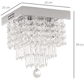 HOMCOM Candeeiro de Teto de Cristal K9 Moderna com 4 Suporte para Lâmpadas G9 e Base de Aço Inoxidável Candeeiro de Aranha para Sala de Jantar Dormitório Sala de Estar Ø25x29cm Prata
