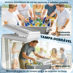 Carro Geleira de 56L com Rodas Prateleira Abre-Garrafas Coletor de Tampas Dreno e Pega para Jardim Festas 84x38x83 cm Cinzento