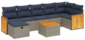 vidaXL 8 pcs conjunto sofás p/ jardim c/ almofadões vime PE cinzento