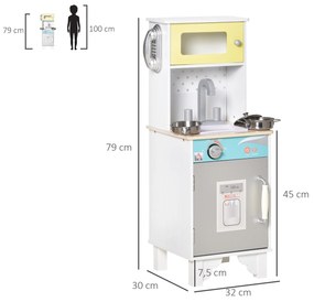 HOMCOM Cozinha Infantil de Madeira para Crianças acima de 3 Anos Cozin