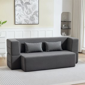 Sofá-cama de 2 Lugares, 203 x 95 x 75 cm, Transformável em Cama de Casal, Cinzento