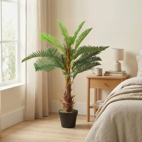 Palmeira artificial de 100 cm com 21 folhas em PEVA, planta decorativa com vaso de plástico, verde