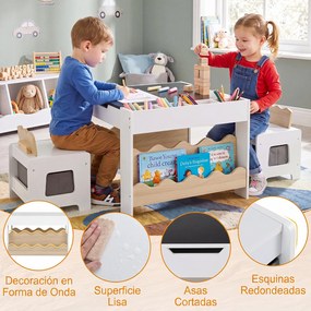 Conjunto de Mesa Infantil e 2 Cadeiras, 66 x 64 x 48 cm, Tabuleiro Reversível, Natural