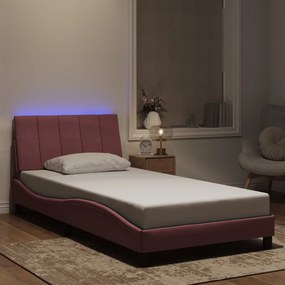 vidaXL Estrutura de cama c/ luzes LED 100x200 cm veludo rosa