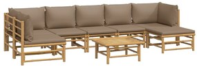 8 pcs conj. lounge jardim bambu almofadões cinzento-acastanhado