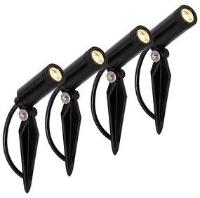 Conjunto de 4 focos de jardim pretos com LED IP65 solar recarregável - Garly Moderno
