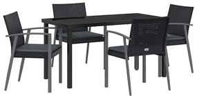 Conjunto de Jantar de Jardim com 5 Peças e Almofadas Preto em Rattan S