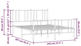 Estrutura de cama com cabeceira e pés 140x200 cm metal branco