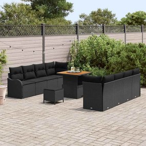 Conjunto de Sofá de Jardim de 11 peças com Almofadas Preto Rattan Poli