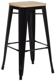 Banqueta Lix 75cm De Altura Em Aço E Madeira Preto & Madeira Natural - Sklum