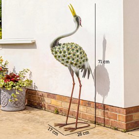 Estátua de jardim, escultura de garça em metal, estátua de ave com 71 cm, para pátio, lago, terraço verde
