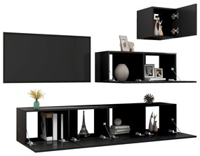 4 pcs conjunto de móveis de TV derivados de madeira preto