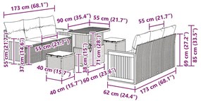 Conjunto de Sofás de Jardim vidaXL de 9 Peças com Almofadas em Vime Be