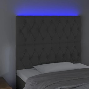 Cabeceira de cama c/ LED veludo 90x7x118/128 cm cinza-escuro