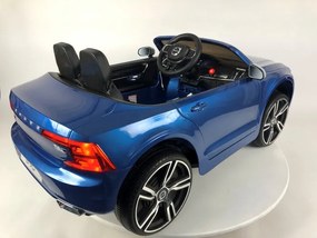 Volvo S90 12v, Carro elétrico infantil módulo de música, assento de couro, pneus de borracha EVA Azul