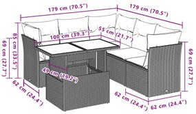 6 pcs conjunto sofás de jardim c/ almofadões vime PE preto